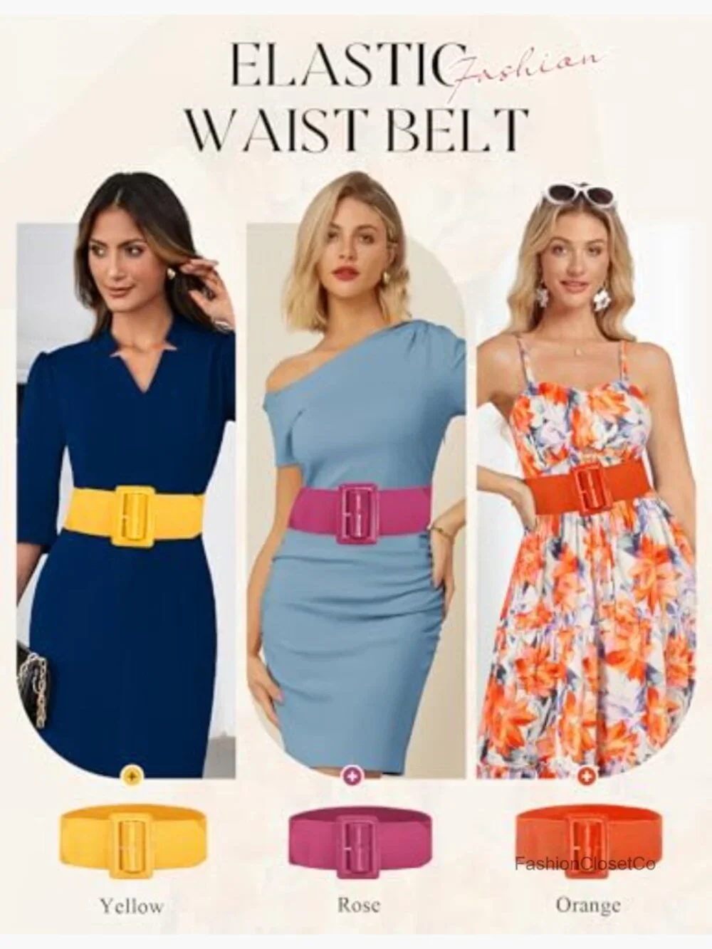 3 Inch Wide Stretchy Elastic Belt with Chunky Buckle for Dresses